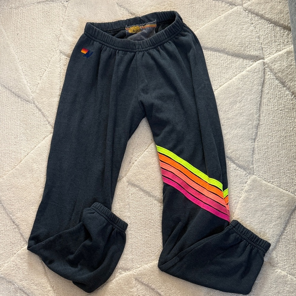 AVIATOR NATION Black sweatpants with rainbow strip